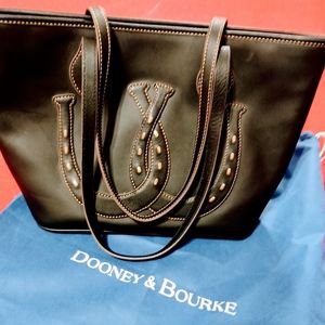 Dooney Bourke Western Tote Equestrian Horse Shoe Horseshoe Leather BLACK